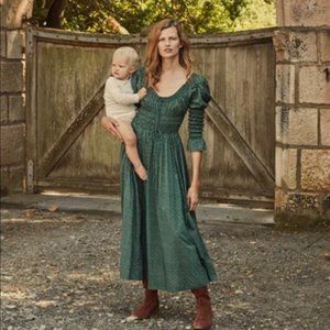 Dôen Green Kaira Dress In Evergreen Ditsy Floral Size Medium 100% Organic Cotton